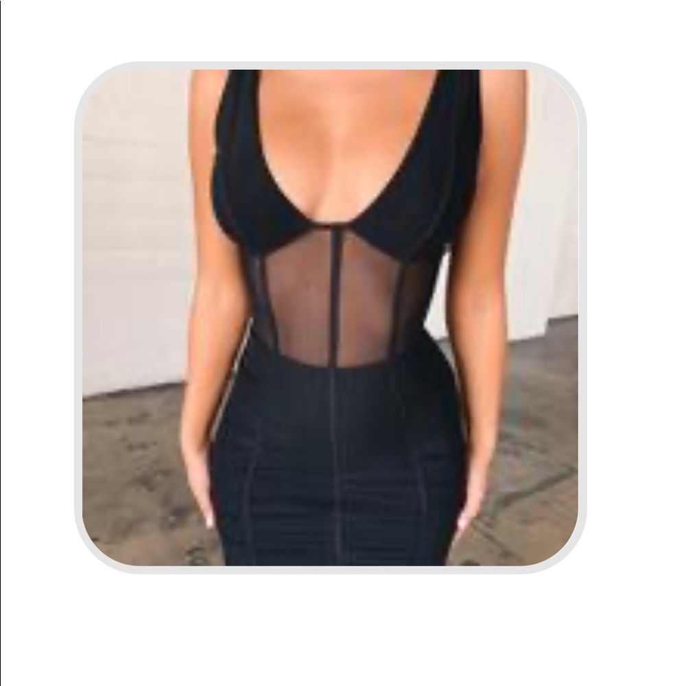 Plunge Neck Mesh Waist Bodycon Dress from SheShow